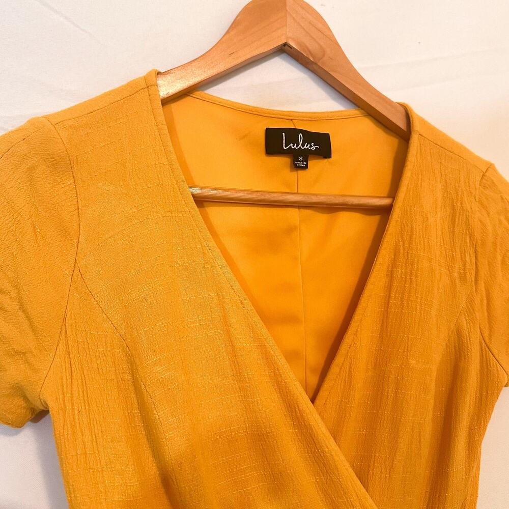 LULUs My Philosophy Golden Yellow Wrap Mini Dress Sz. S - Picture 4 of 7